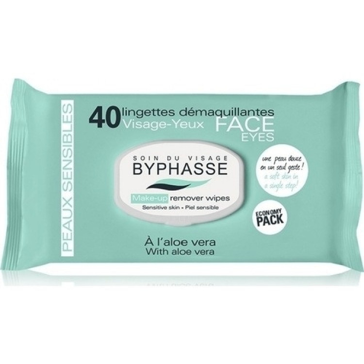 Byphasse Make-up Remover Aloe Vera Sensitive Skin Wipes (эко-пак) - Салфетки для снятия макияжа 40 шт