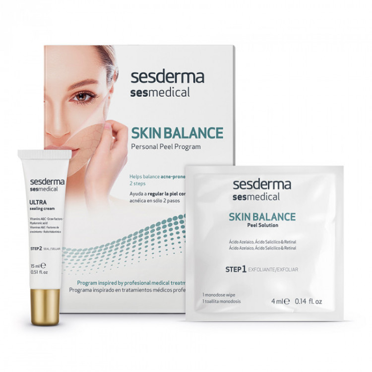 Sesmedical Skin Balance Personal Peel Program – Салфетка-эксфолиант, Крем Запечатывающий, Уп. (4 Салф. + 15 Мл) 